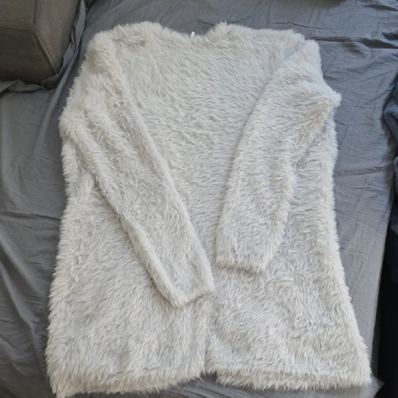 Free People Silver Cloud Faux Fur Cardigan Sweater Size S - Picture 6 of 6